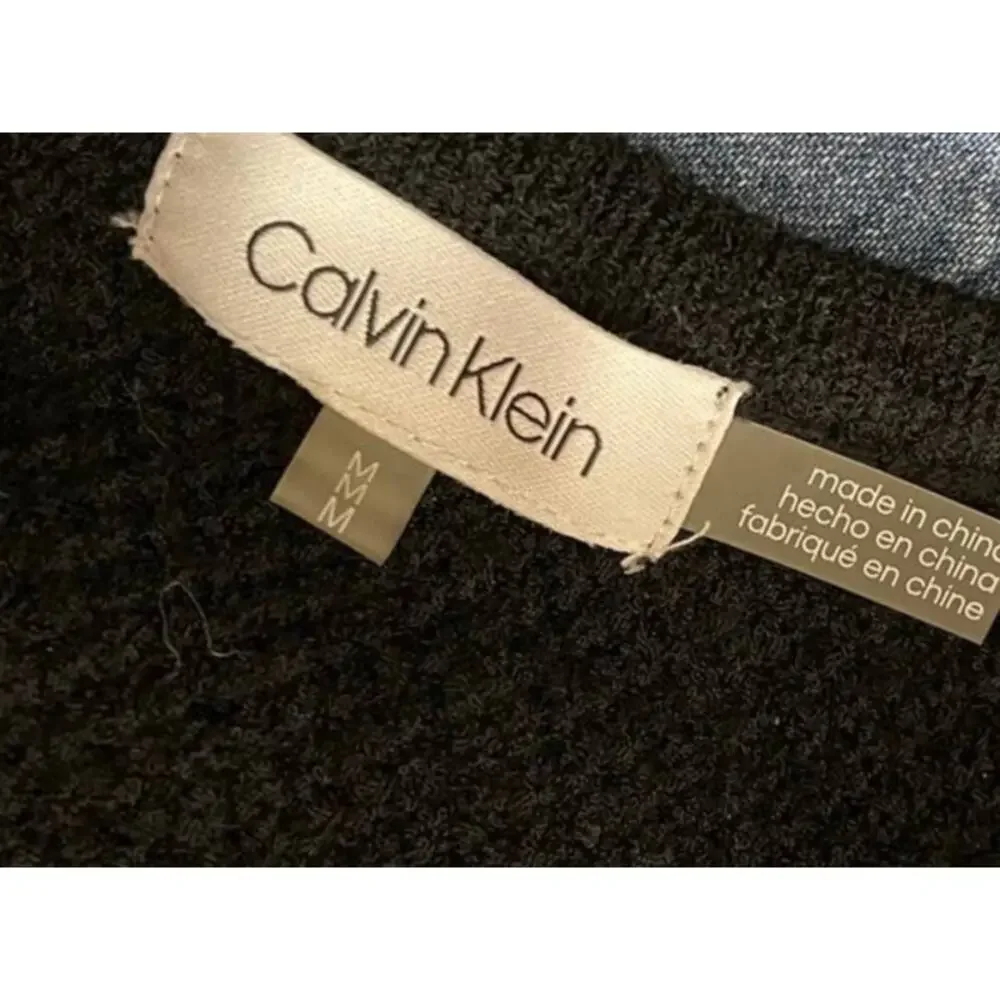 Calvin Klein Womens Medium V Neck Sweater Black White Stripe